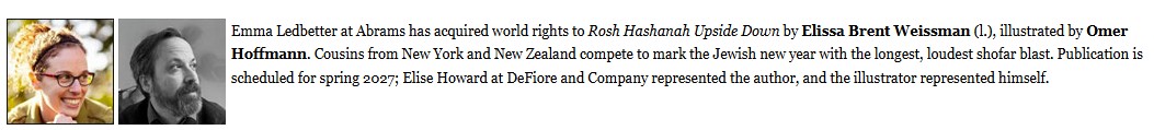 Publishers Weekly announcement for Rosh Hashanah Upside Down